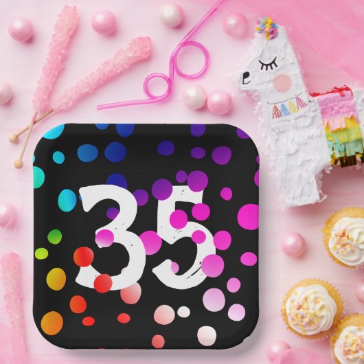 35e verjaardag RegenboogStippen op zwart Papieren Bordje (Feest)