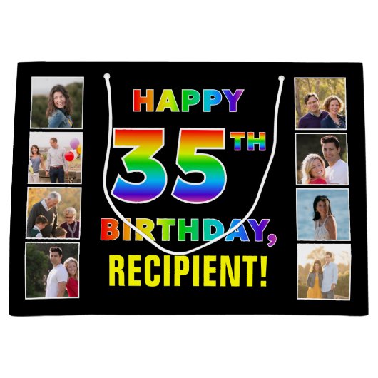 35e Verjaardag: Regenboogtekst, Aangepaste foto's Groot Cadeauzakje (Voorkant)