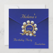 35e verjaardag Rich Blue Faux Velvet Kaart (Voorkant)