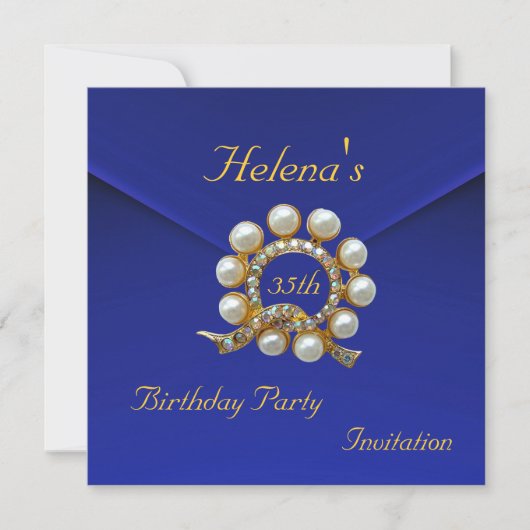 35e verjaardag Rich Blue Faux Velvet Kaart (Voorkant)