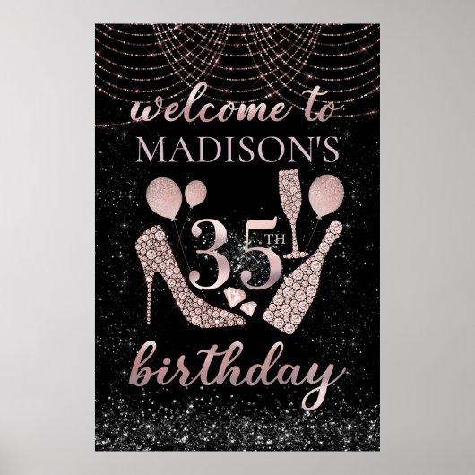 35e verjaardag Roos Gold en zwarte glitter - Aange Poster (Voorkant)