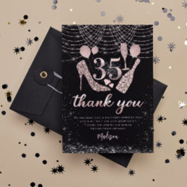 35e verjaardag Roos Gold en zwarte glitter Bedankkaart