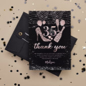 35e verjaardag Roos Gold en zwarte glitter Bedankkaart