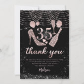 35e verjaardag Roos Gold en zwarte glitter Bedankkaart (Voorkant)