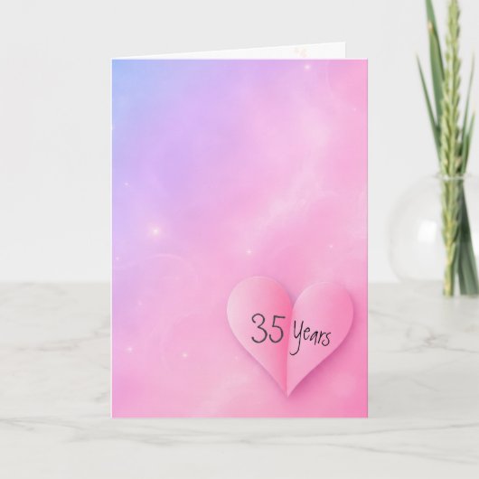 35e verjaardag Roze Gevouwen Hart Kaart (Voorkant)