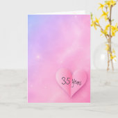35e verjaardag Roze Gevouwen Hart Kaart (Gele Bloem)