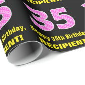35e verjaardag: Roze strepen en hart "35" + naam Cadeaupapier (Rol Hoek)