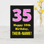 35e verjaardag: Roze strepen en hart "35" + naam Kaart (Gele Bloem)