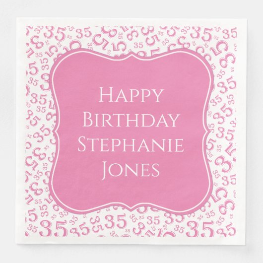 35e verjaardag roze/witte beugel nummer patroon servet (Voorkant)