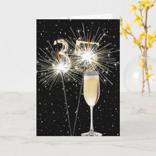 35e verjaardag Sparklers met witte wijn Kaart (Gele Bloem)