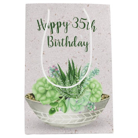 35e verjaardag Succulent op Terrazzo Medium Cadeauzakje (Voorkant)