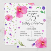 35e verjaardag Uitnodigen | Floral Waterverf Desig Kaart (Voorkant / Achterkant)