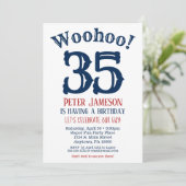 35e verjaardag uitnodiging Mannen marine Blue (Staand voorkant)