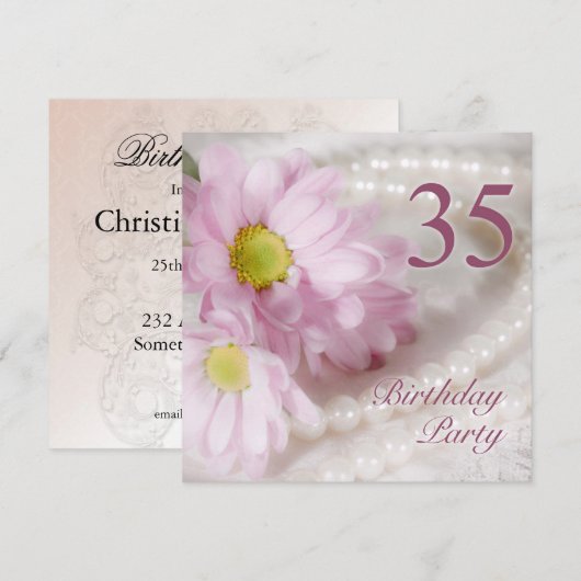 35e verjaardag uitnodiging met madeliefjes (Voorkant / Achterkant)