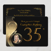 35e, Verjaardag Uitnodiging, Nummer Glitter Goud,  Kaart (Voorkant / Achterkant)