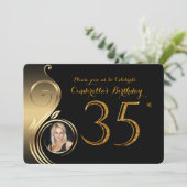 35e, Verjaardag Uitnodiging, Nummer Glitter Goud,  Kaart (Staand voorkant)