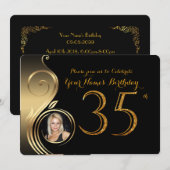 35e, Verjaardag Uitnodiging, Nummer Glitter Goud, Kaart (Voorkant / Achterkant)