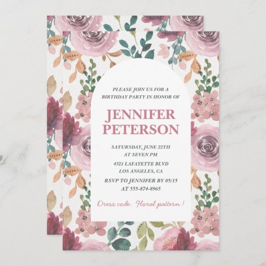 35e verjaardag uitnodigingen Floral Boho Elegant (Voorkant / Achterkant)