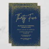 35e verjaardag uitnodigingen Gold Navy Glitter (Voorkant / Achterkant)