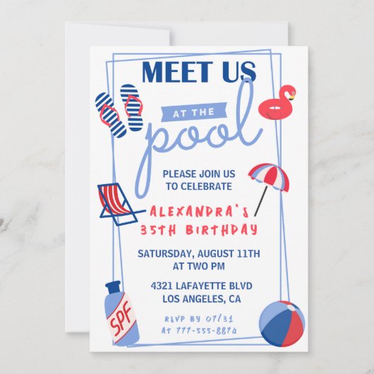 35e verjaardag uitnodigingen Pool Party Zomer (Voorkant)