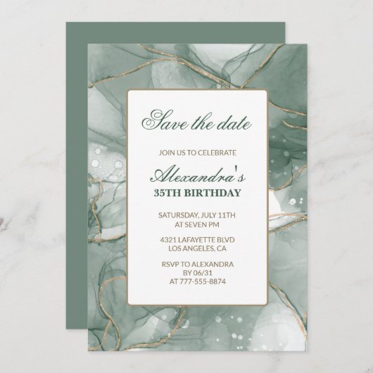 35e verjaardag uitnodigingen Save the date Green (Voorkant / Achterkant)