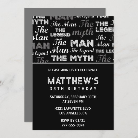 35e verjaardag uitnodigingen voor hem Mannen Myth (Voorkant / Achterkant)