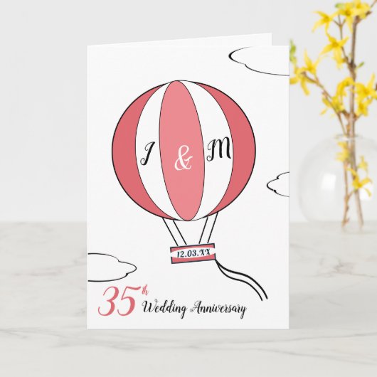 35e verjaardag van het koraalhuwelijk heteluchtbal kaart (Gele Bloem)