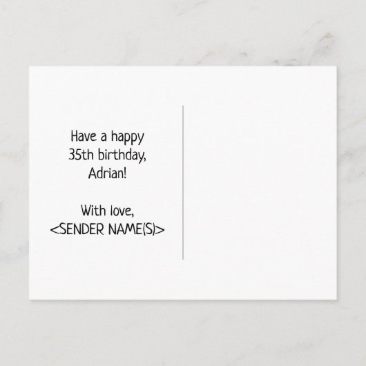 35e verjaardag: Vet, Vun, Eenvoudig, Regenboog 35 Briefkaart (Achterkant)