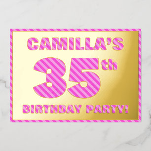 35e verjaardag — Vet, vuurtje, roze band # 35 Folie Uitnodiging