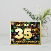 35e verjaardag: Vette, kleurrijke Fireworks-look Folie Uitnodiging Briefkaart (Staand Voorkant)