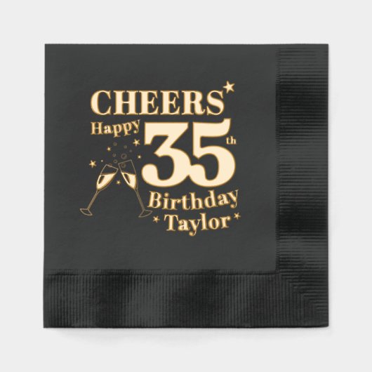 35e verjaardag viert champagneglazen folie servetten (Voorkant)