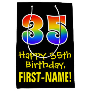 35e verjaardag: vun, vet, kleurrijk, regenboog "35 medium cadeauzakje