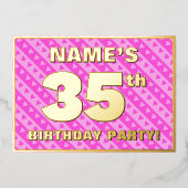 35e verjaardag - vuurroze harten en strips folie uitnodiging (Voorkant)