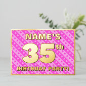 35e verjaardag - vuurroze harten en strips folie uitnodiging (Staand Voorkant)