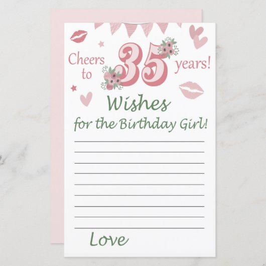 35e verjaardag Wishes voor het verjaardagsmeisje (Voorkant / Achterkant)