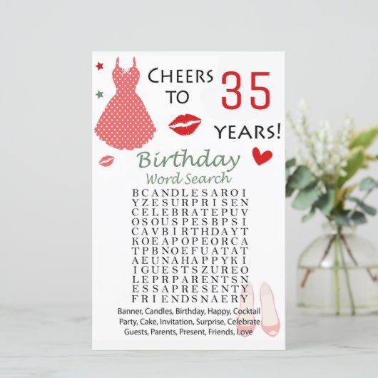 35e verjaardag Word Search Game (Staand voorkant)