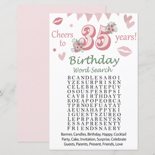 35e verjaardag Word Search Game (Voorkant / Achterkant)