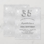 35e verjaardag zilveren glitter budgetuitnodiging (Voorkant / Achterkant)