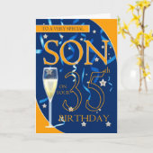 35e verjaardag zoon - Champagne Glass Kaart (Gele Bloem)