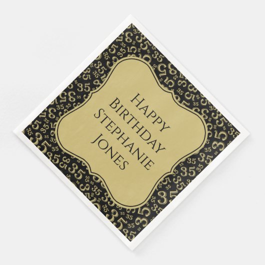 35e Verjaardag Zwart/Goud Beugel Getal Patroon Servet (Hoek)