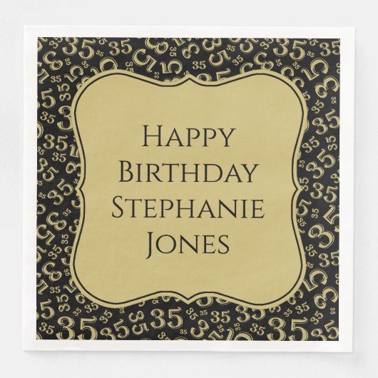 35e Verjaardag Zwart/Goud Beugel Getal Patroon Servet (Voorkant)