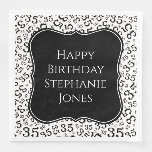 35e verjaardag zwart/wit beugel nummer patroon servet (Voorkant)