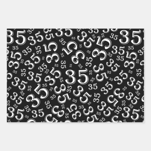 35e verjaardag zwart/wit Random Number Patroon 35 Inpakpapier Vel (Voorkant)