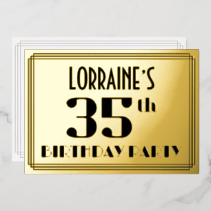 35e verjaardagsfeest: Art Deco-look “35” en naam Folie Uitnodiging