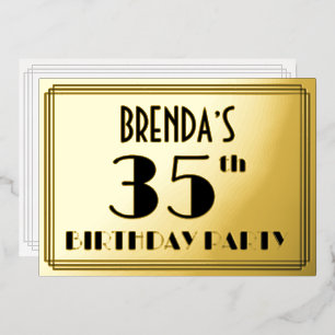 35e verjaardagsfeest — Art Deco-look “35” + naam Folie Uitnodiging