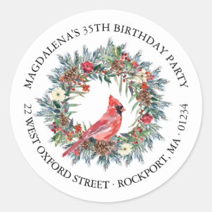 35e verjaardagsfeest Kardinaal retouradreslabel Ronde Sticker