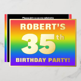 35e Verjaardagsfeest: Leuke, Kleurrijke Regenboog Folie Uitnodiging