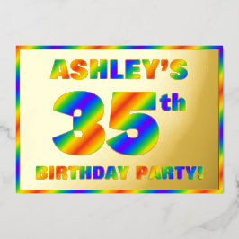35e Verjaardagsfeest — Leuke, Regenboog Spectrum “ Folie Uitnodiging