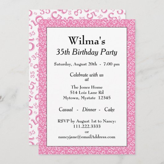 35e verjaardagsfeest thema roze en wit patroon kaart (Voorkant / Achterkant)