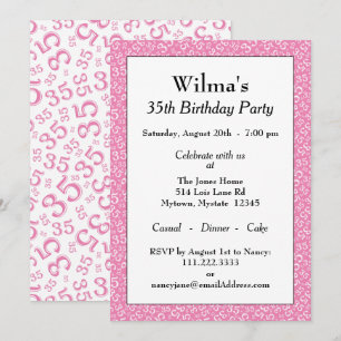 35e verjaardagsfeest thema roze en wit patroon kaart